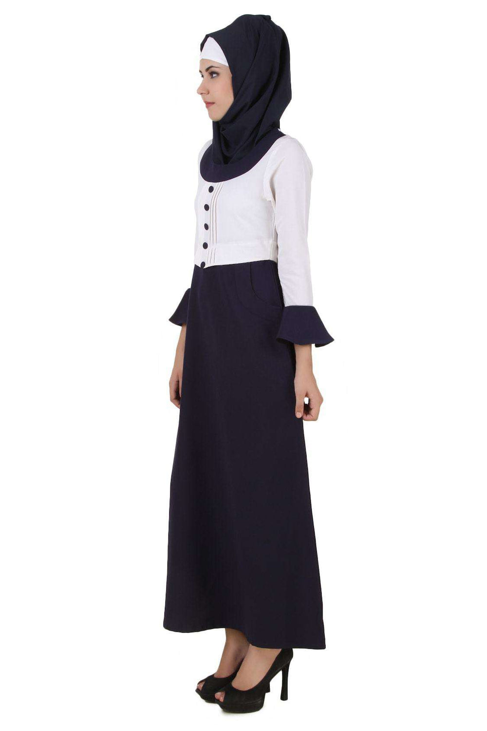 Eiman White & Navy Blue Kashibo Abaya Side