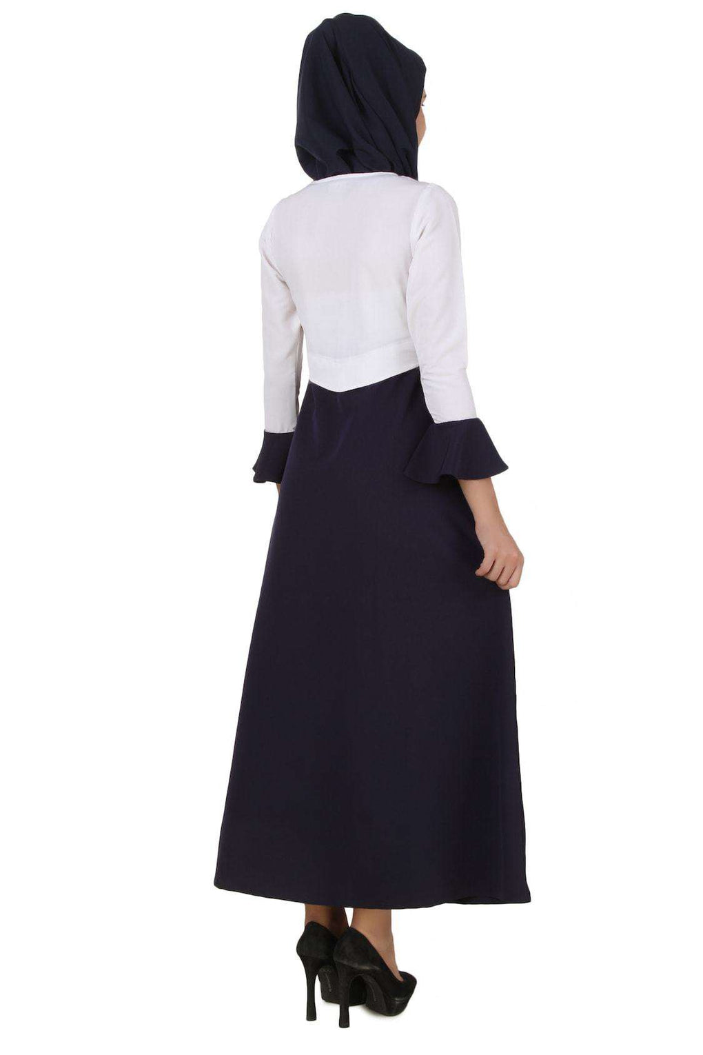 Eiman White & Navy Blue Kashibo Abaya Back