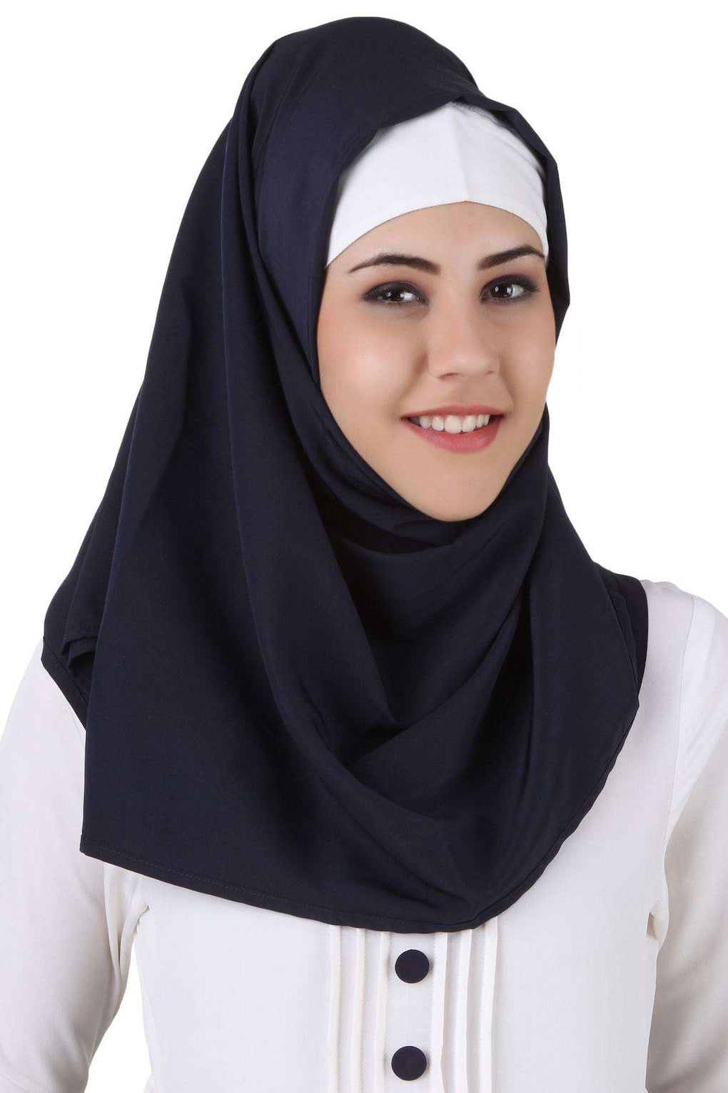 Eiman White & Navy Blue Kashibo Abaya Hijab