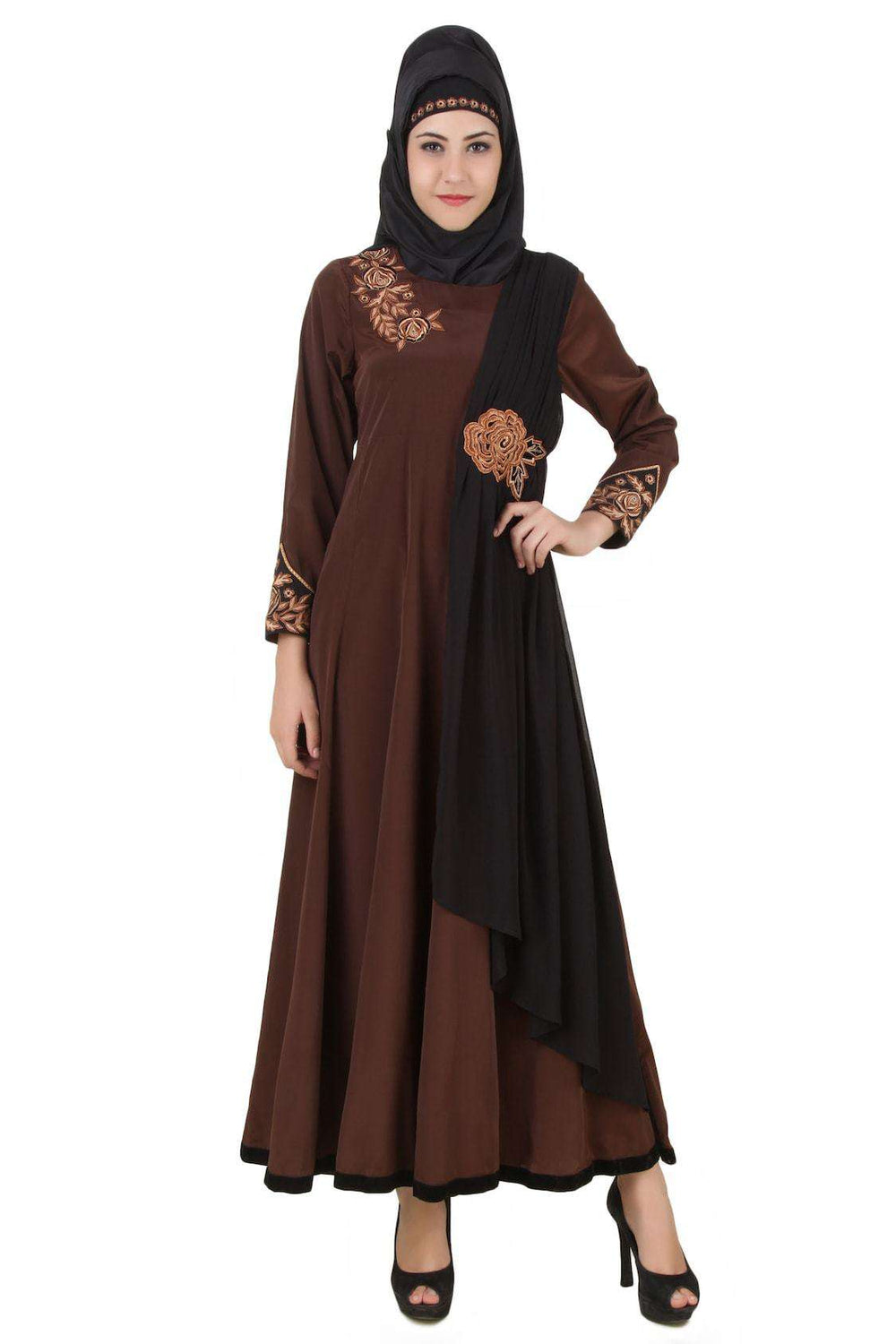 Laaibah Brown Crepe and Georgette Eid Abaya