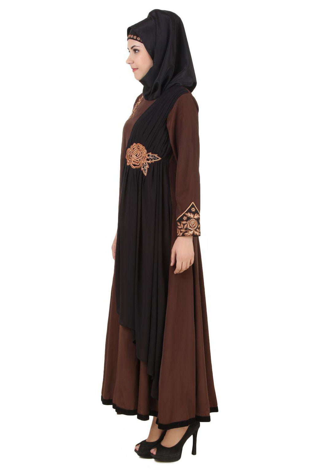 Laaibah Brown Crepe and Georgette Eid Abaya Side