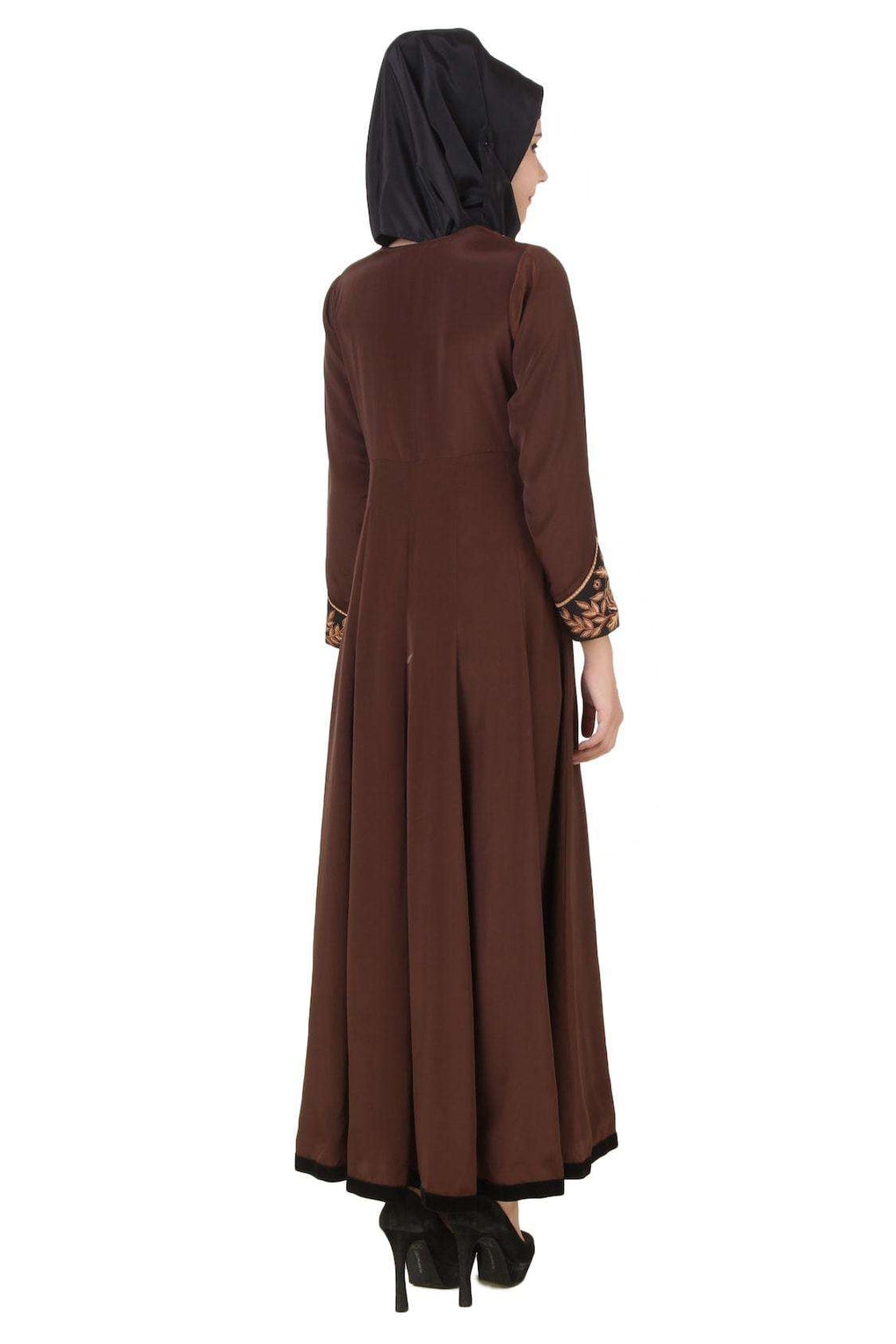 Laaibah Brown Crepe and Georgette Eid Abaya Back