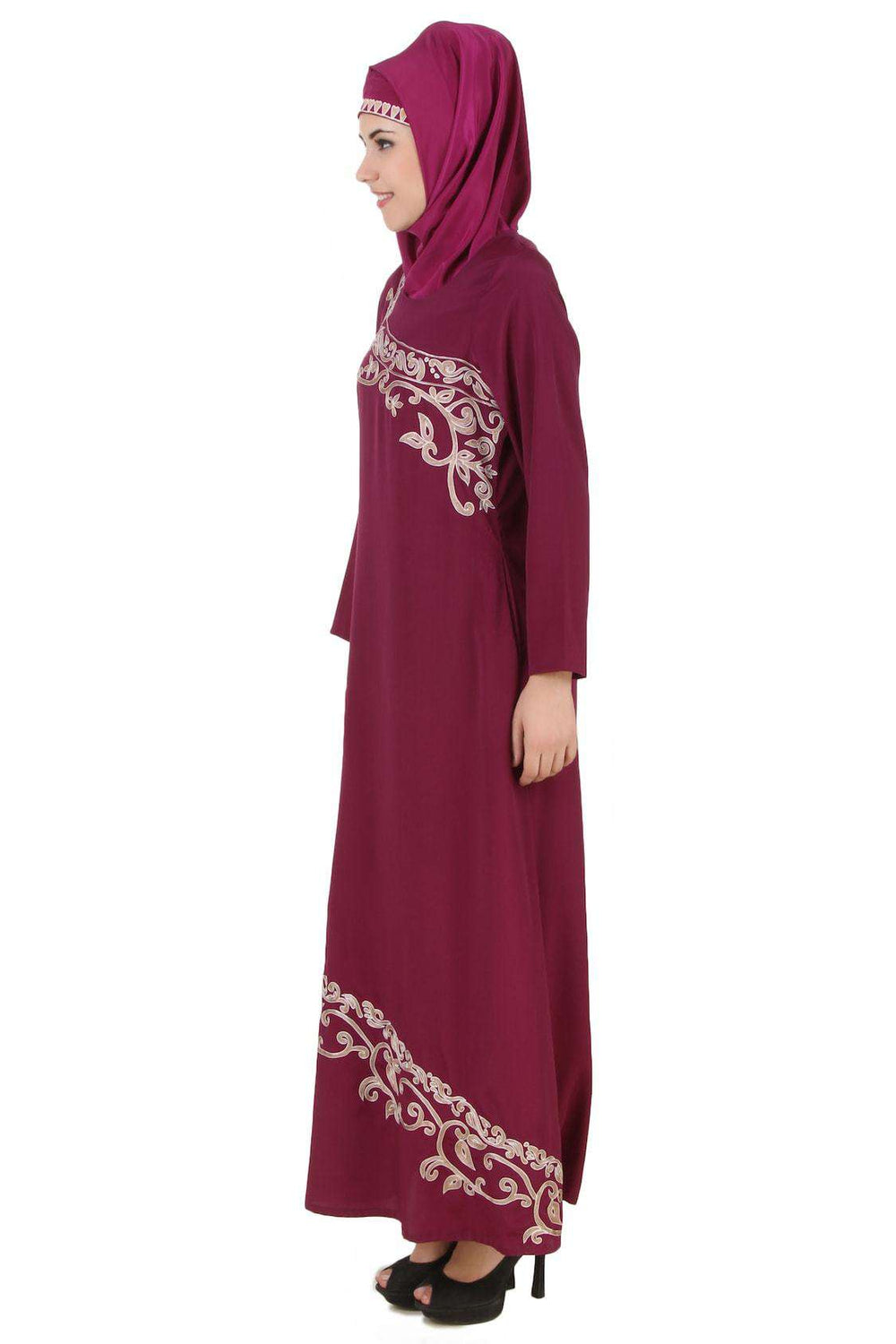 Nahida Magenta Crepe Abaya Side