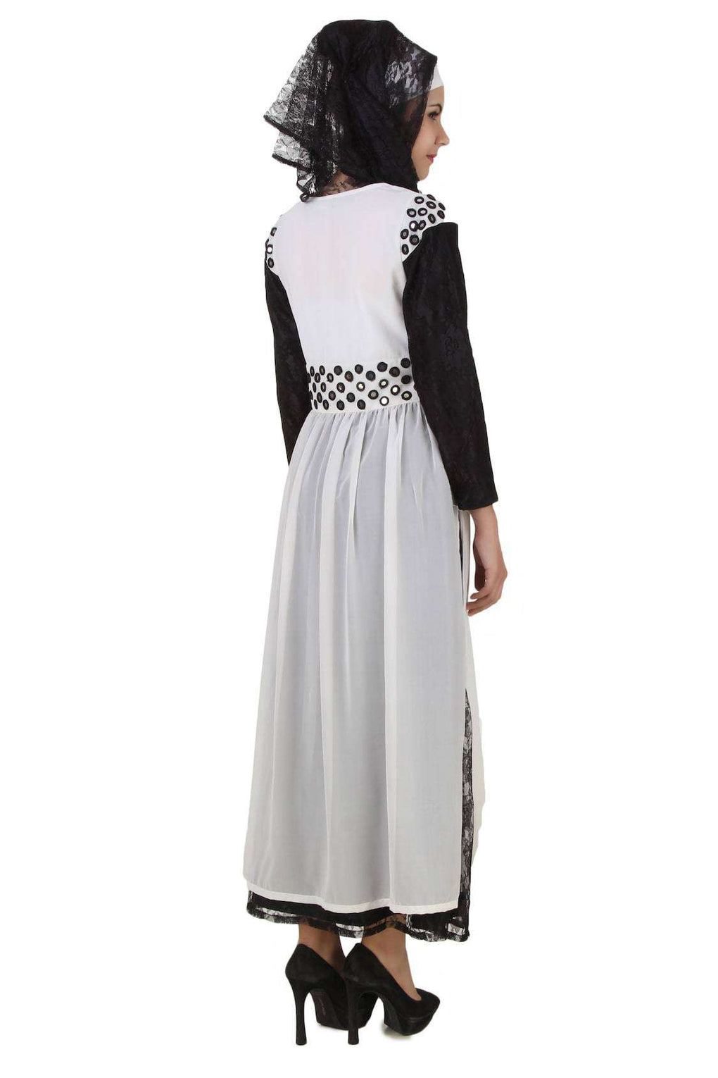 Taybah Fancy White and Black Flower Net and Nida Abaya