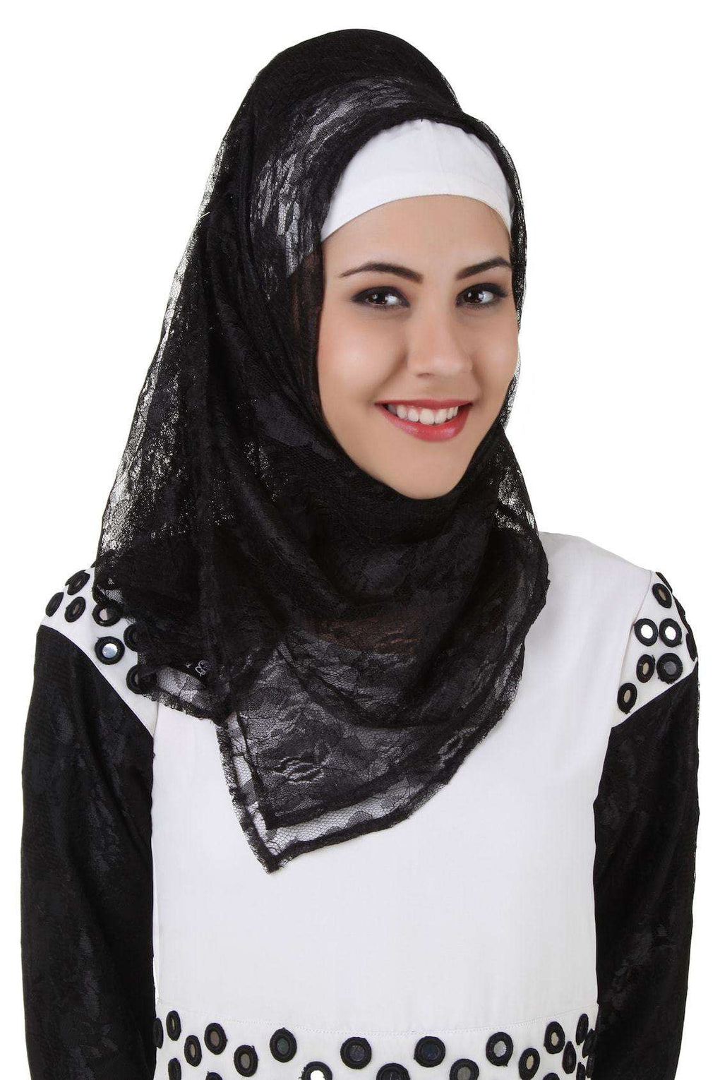 Taybah Fancy White and Black Flower Net and Nida Abaya