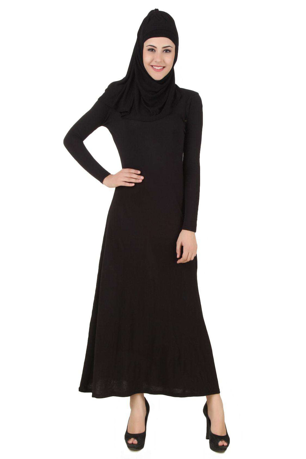 Asna Black Jersey Abaya Front