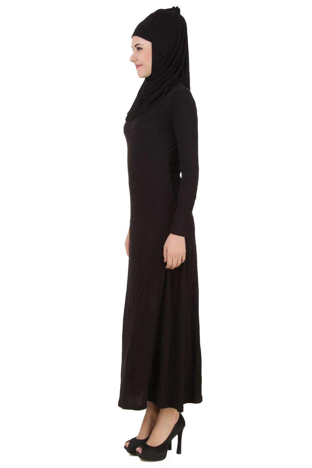 Asna Black Jersey Abaya Side