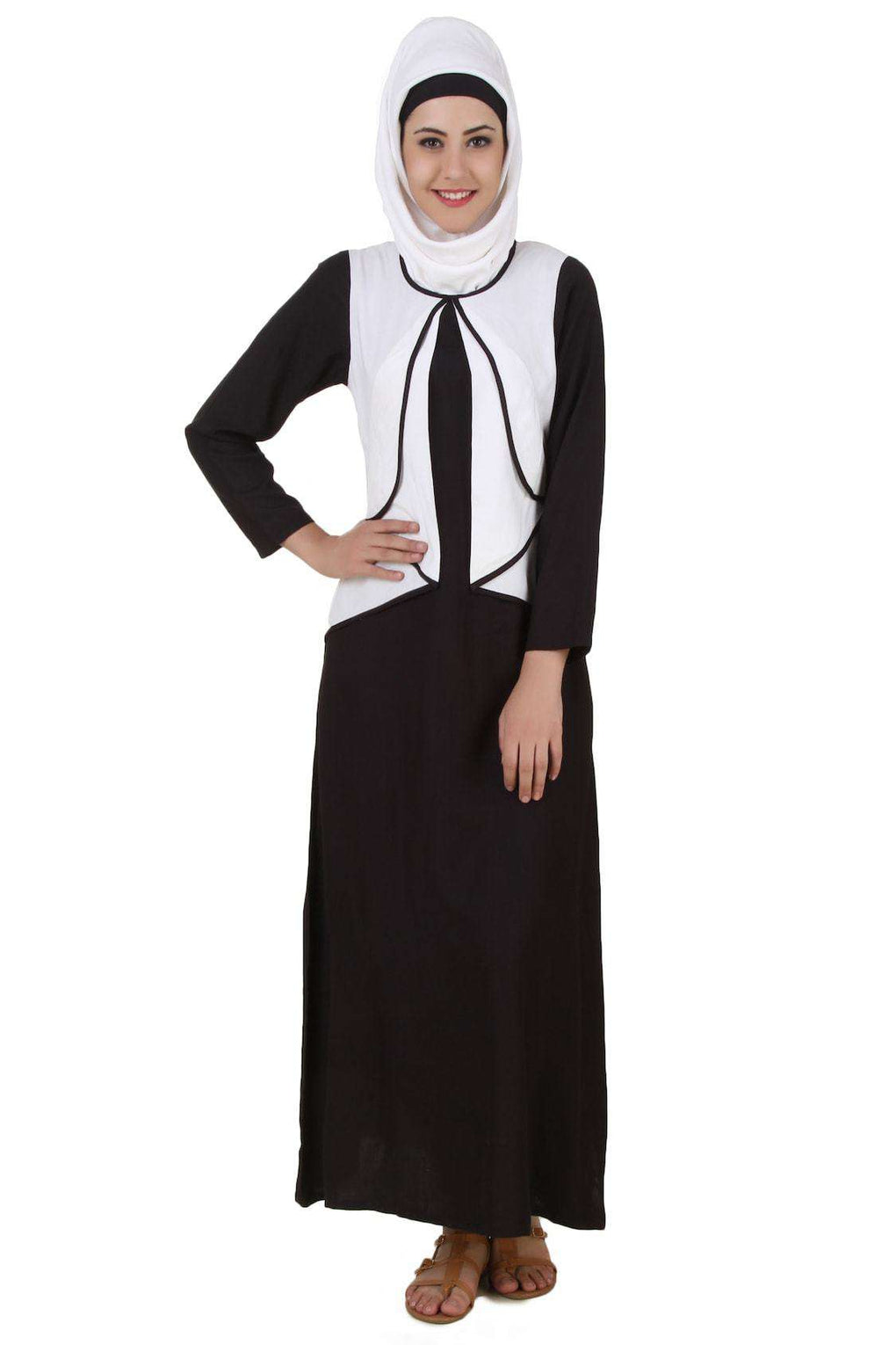 Musnah White and Black Rayon Abaya