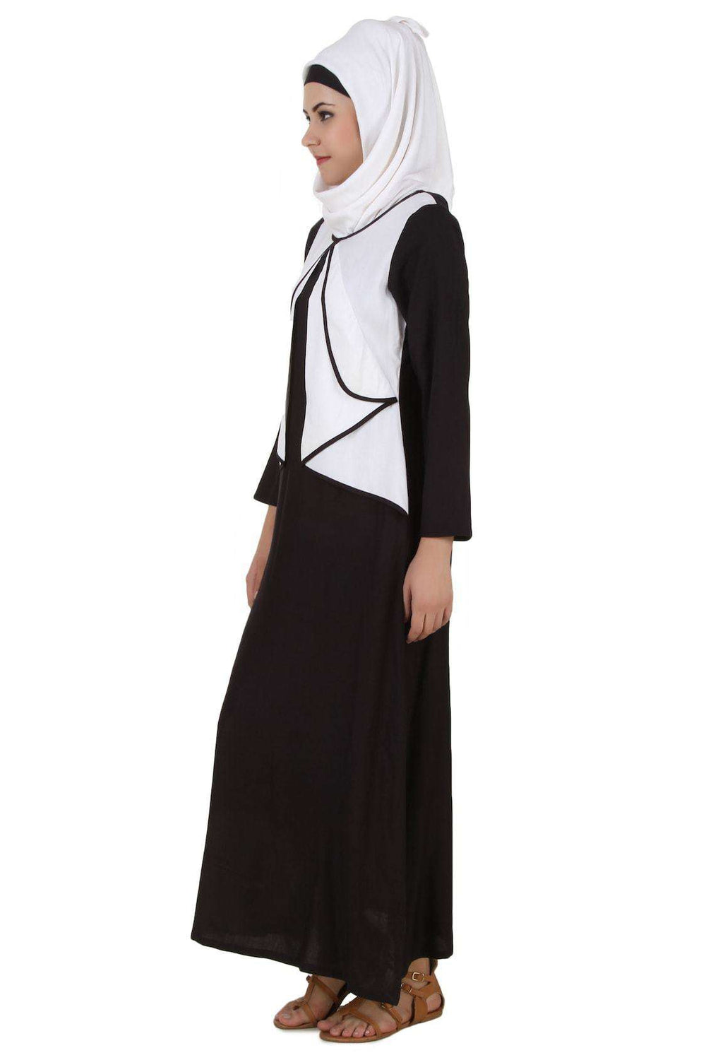 Musnah White and Black Rayon Abaya Side