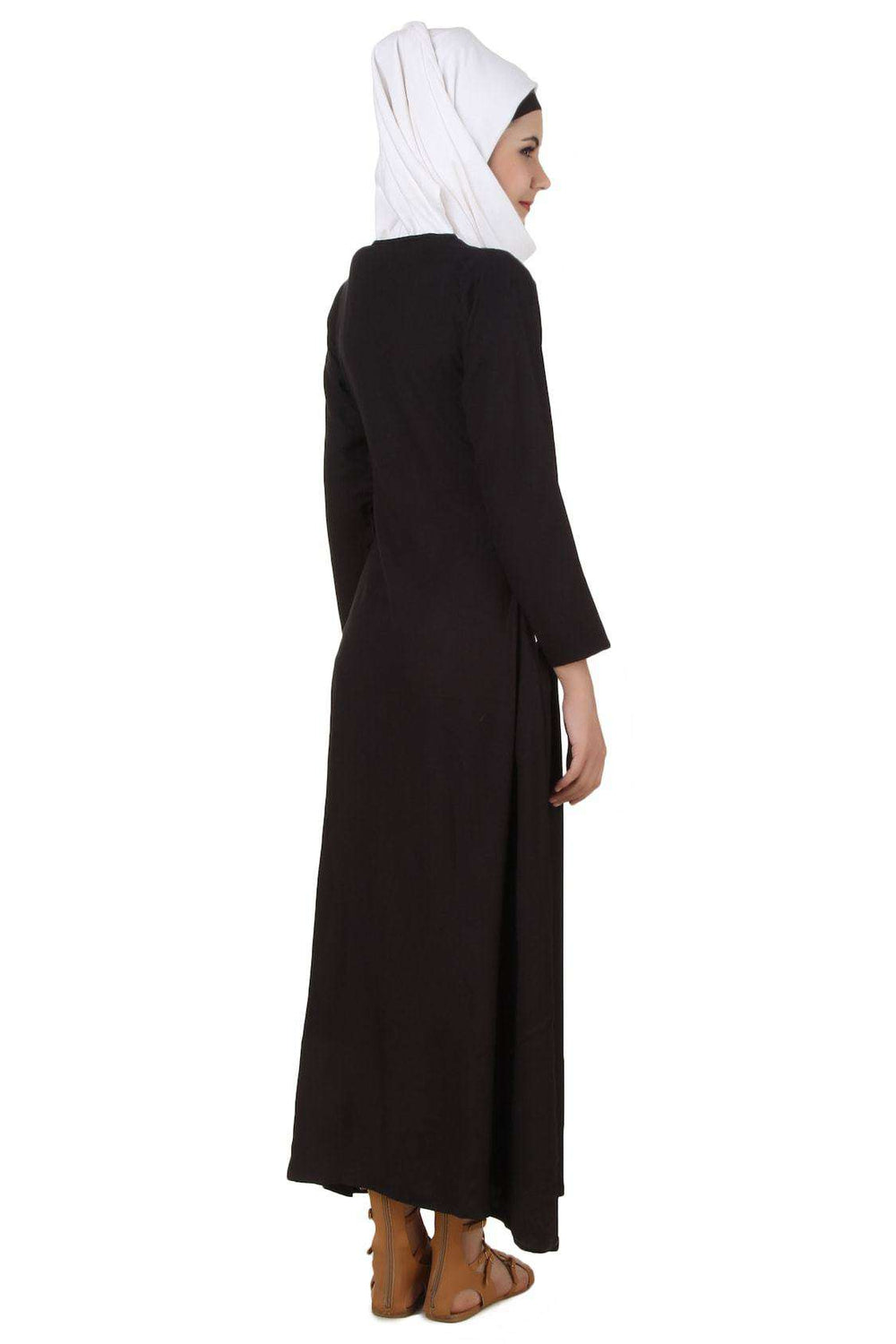 Musnah White and Black Rayon Abaya Back