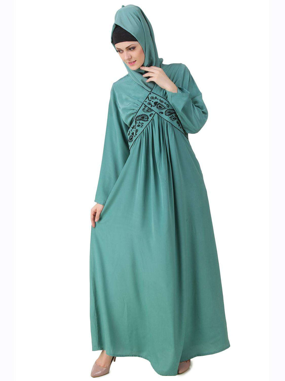 Deeba Maternity Sea Green Crepe Abaya