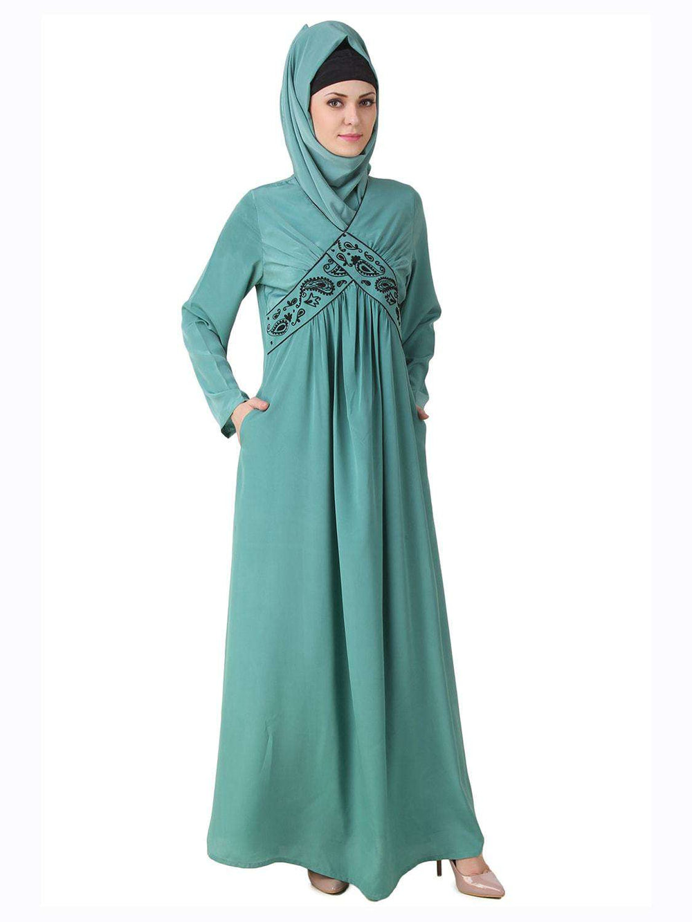 Deeba Maternity Sea Green Crepe Abaya Design