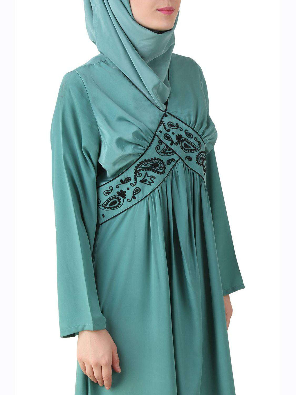 Deeba Maternity Sea Green Crepe Abaya Front Design