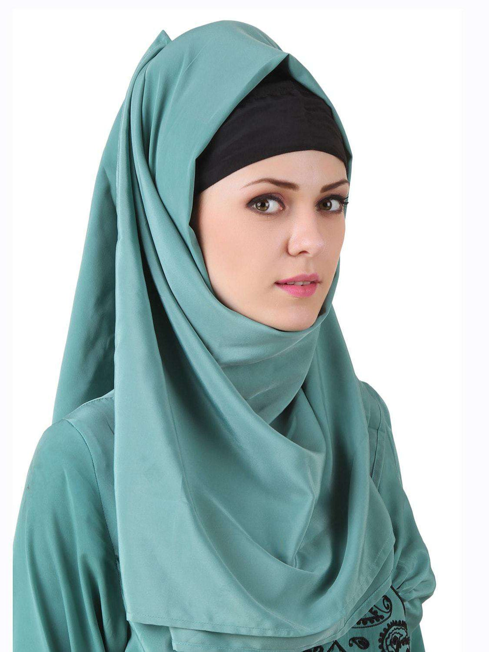 Deeba Maternity Sea Green Crepe Abaya Hijab