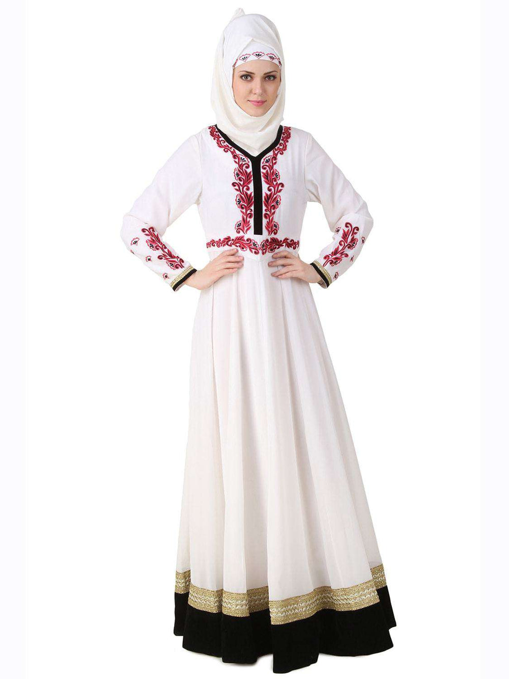 Ezzah White Georgette and Crepe Abaya