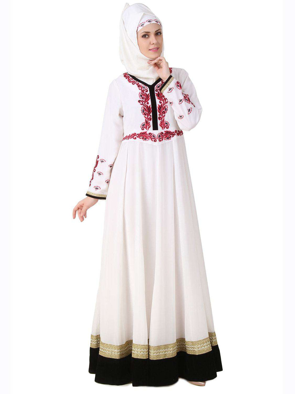 Ezzah White Georgette and Crepe Abaya Front