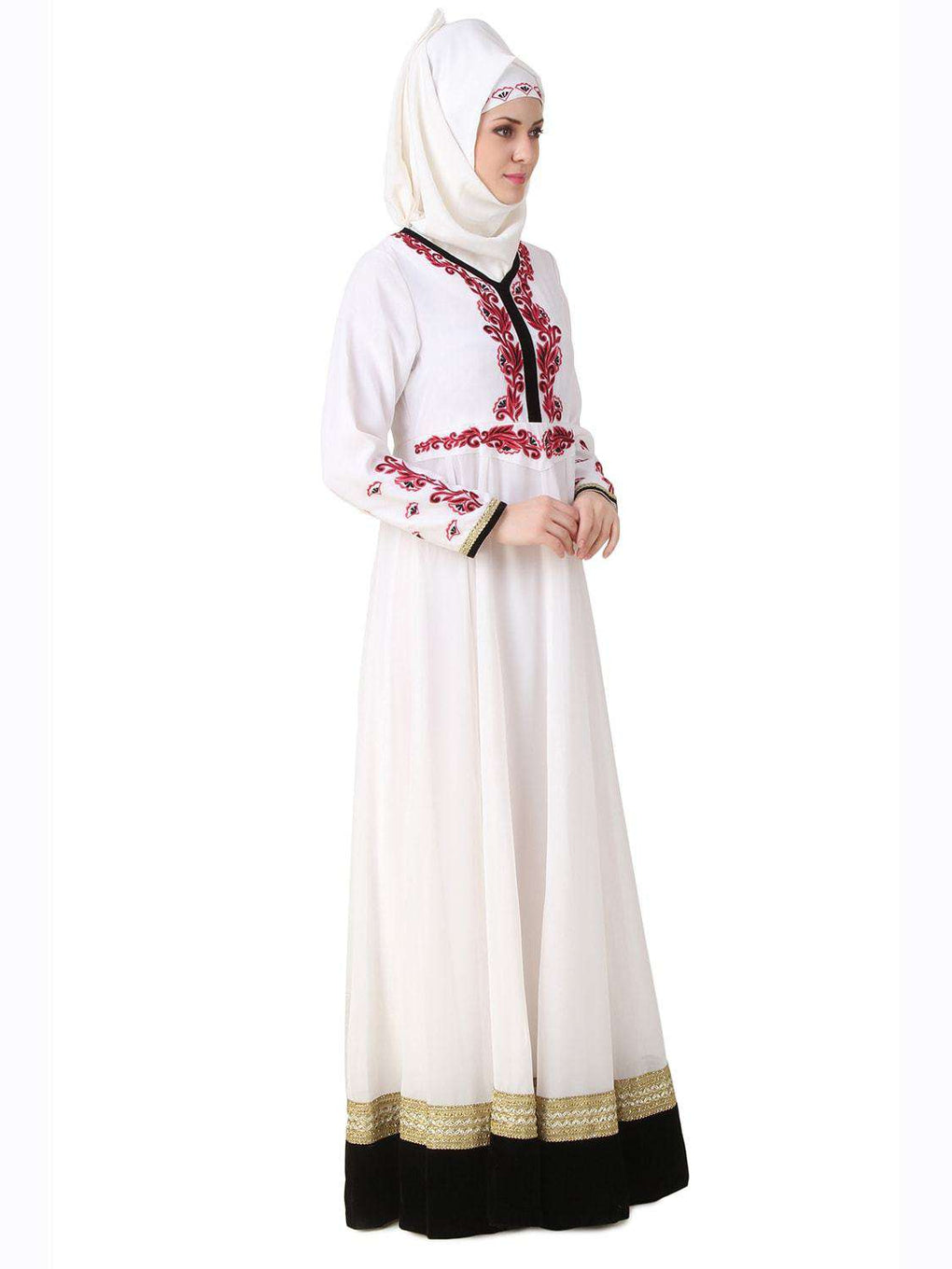 Ezzah White Georgette and Crepe Abaya Side