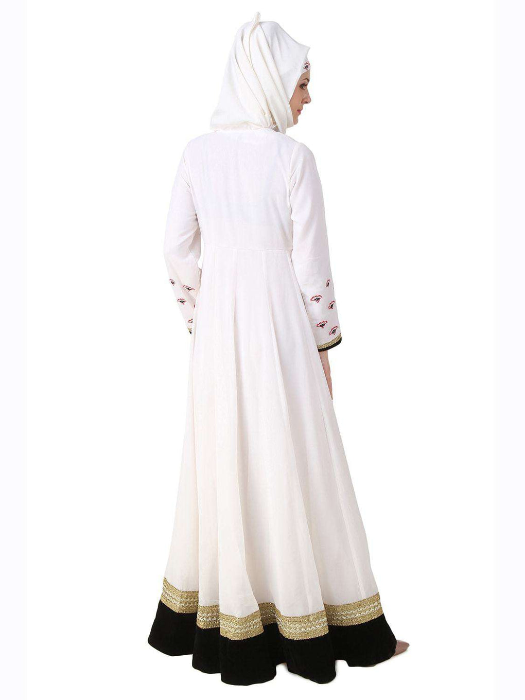 Ezzah White Georgette and Crepe Abaya Back