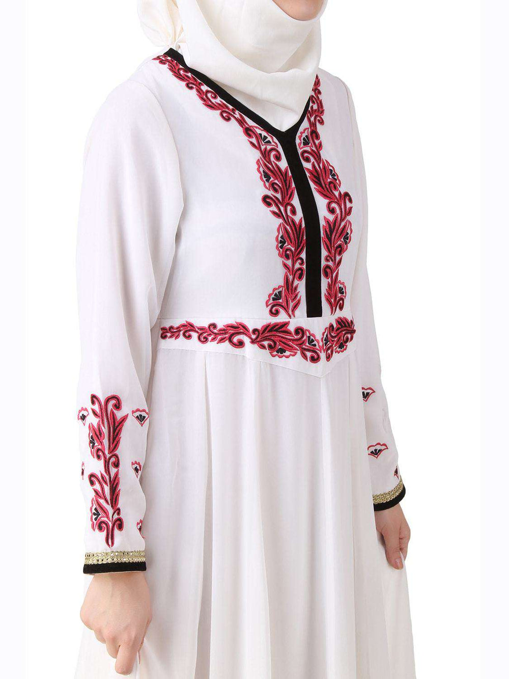 Ezzah White Georgette and Crepe Abaya Embroidery