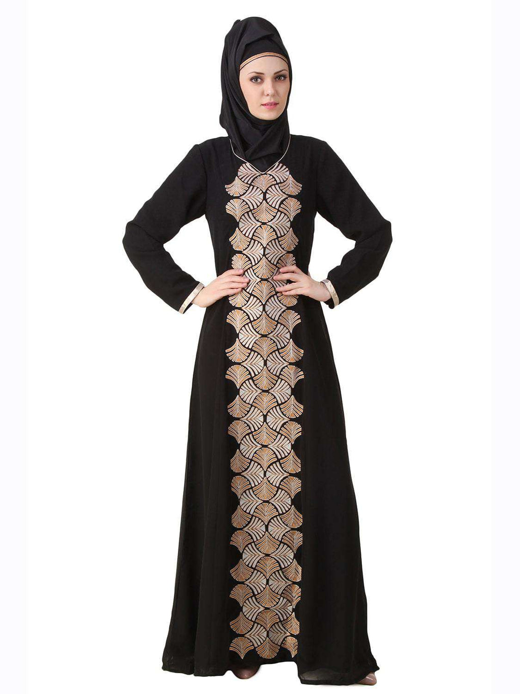 Annam Black Dual Layer Nida and Georgette Abaya