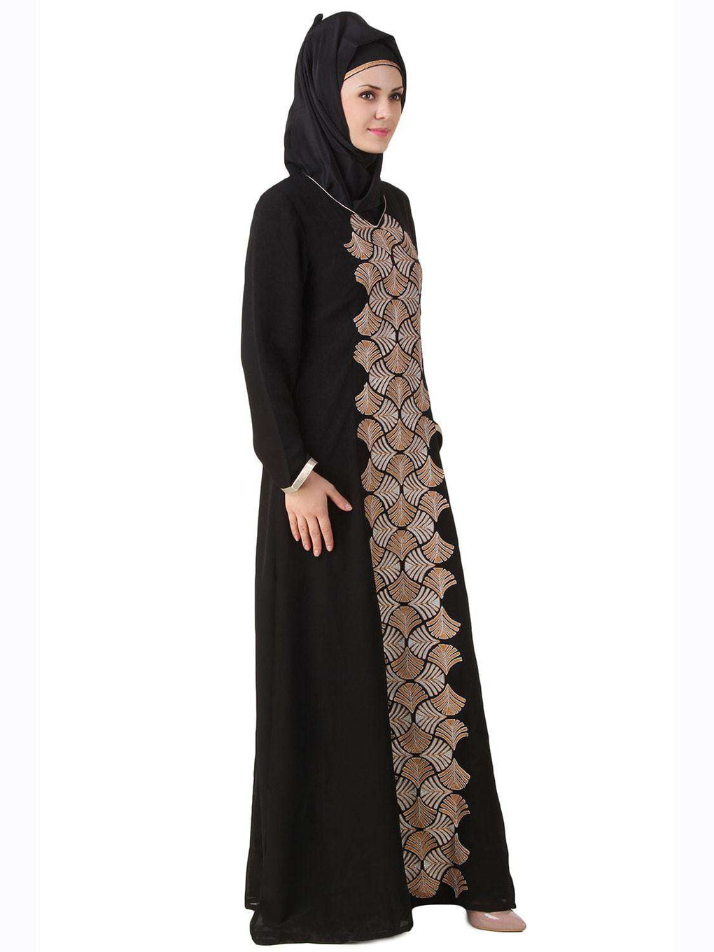 Annam Black Dual Layer Nida and Georgette Abaya Side