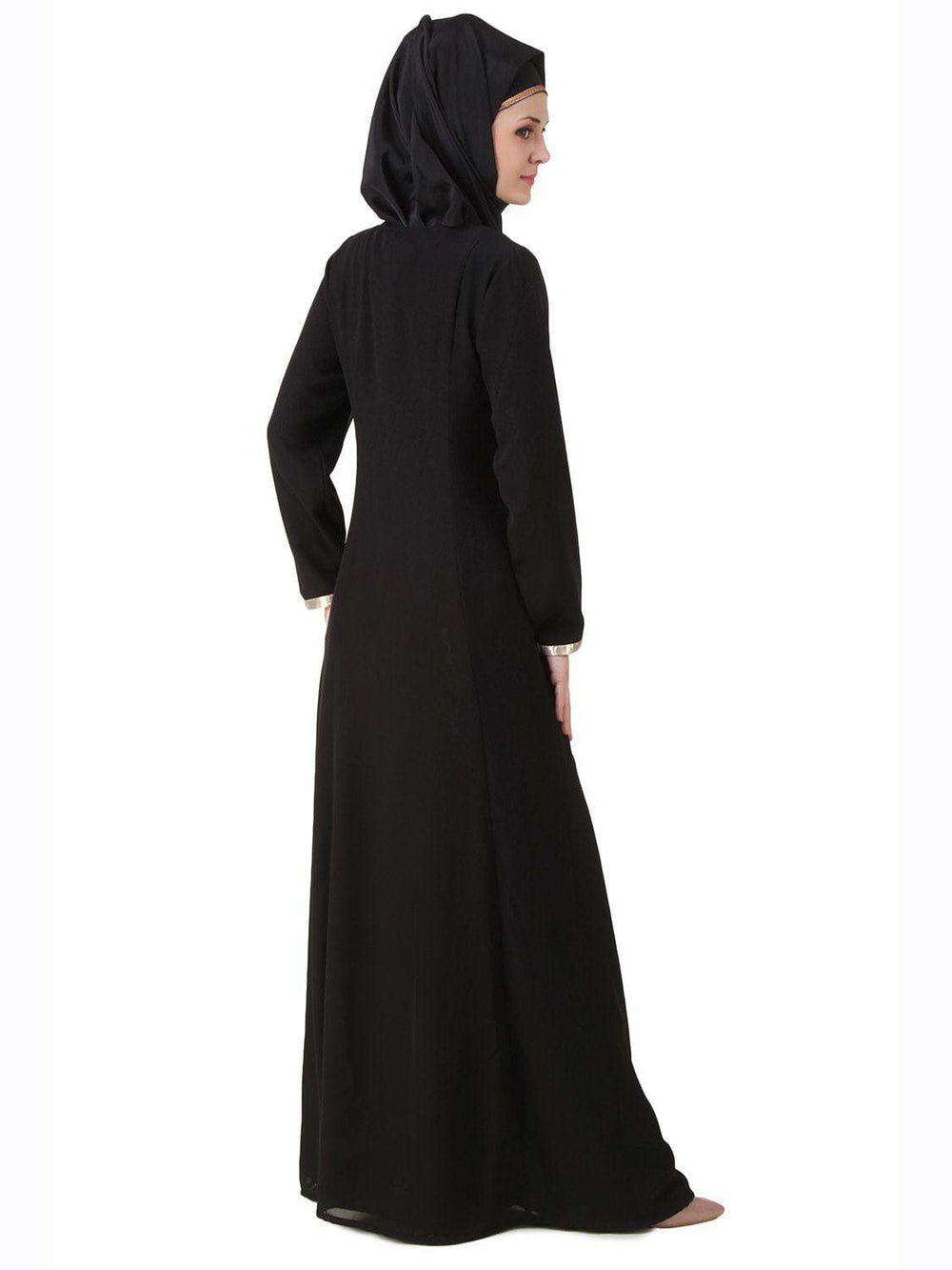 Annam Black Dual Layer Nida and Georgette Abaya Back