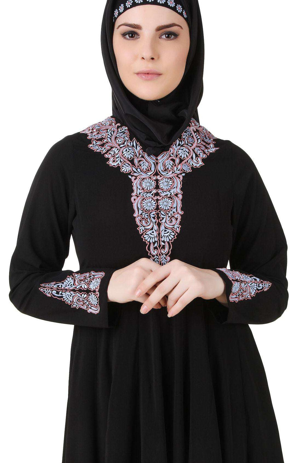 Aqeelah Black Nida Abaya Embroidery
