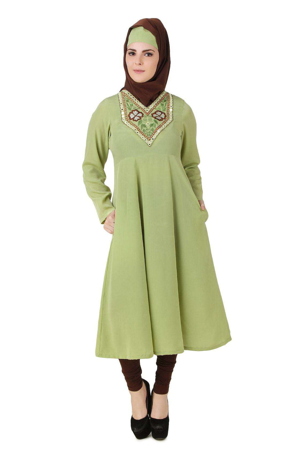 Ghusoon Parrot Green Crepe Short Abaya