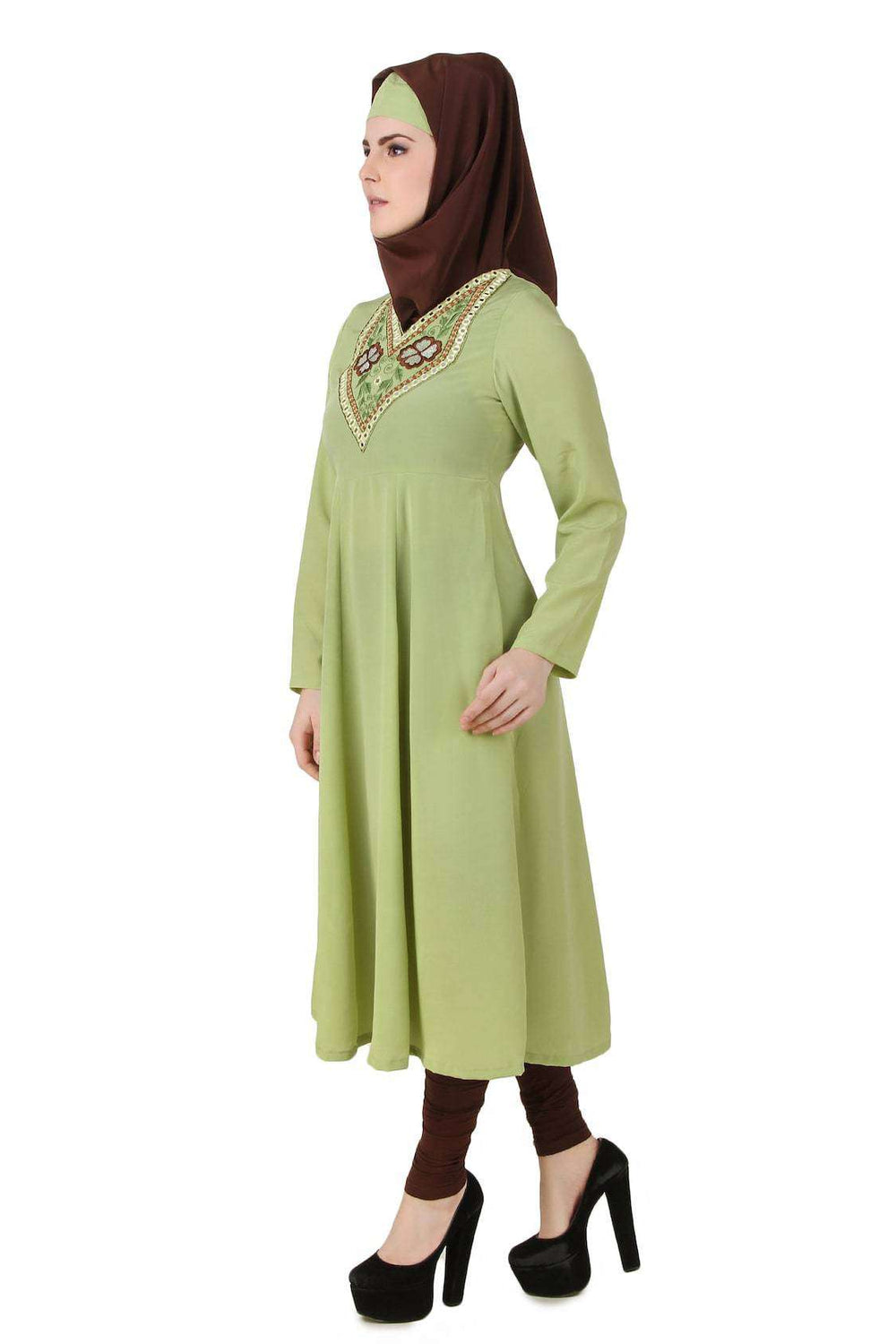 Ghusoon Parrot Green Crepe Short Abaya Side