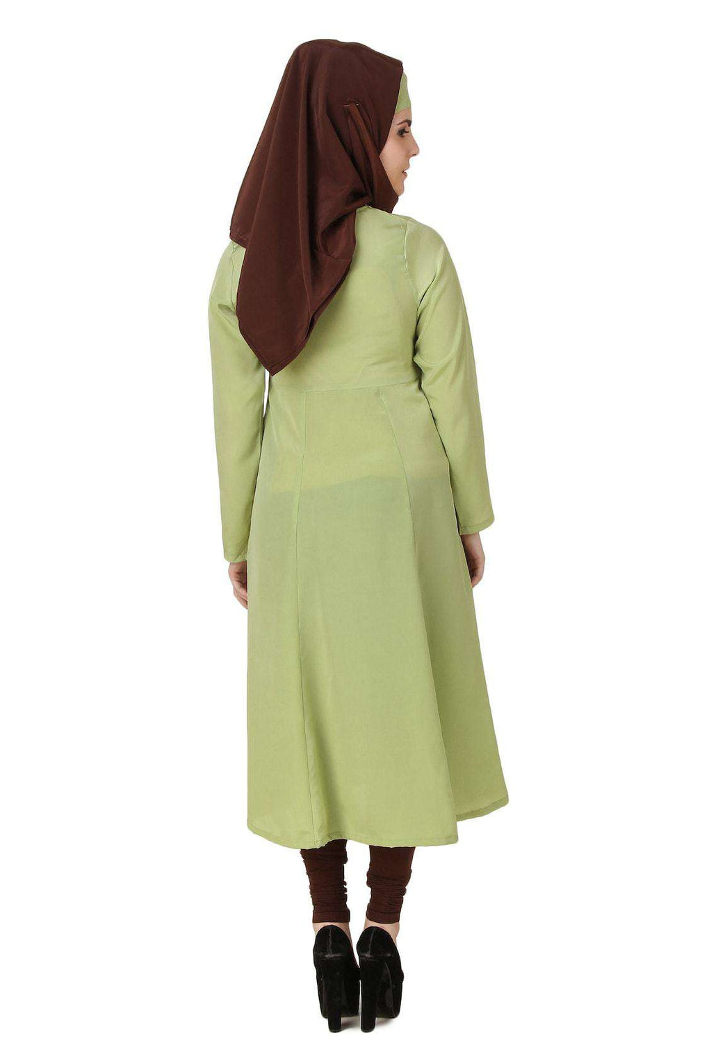 Ghusoon Parrot Green Crepe Short Abaya Back