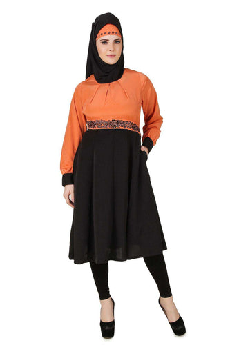 Barika Black & Orange Crepe Short Abaya