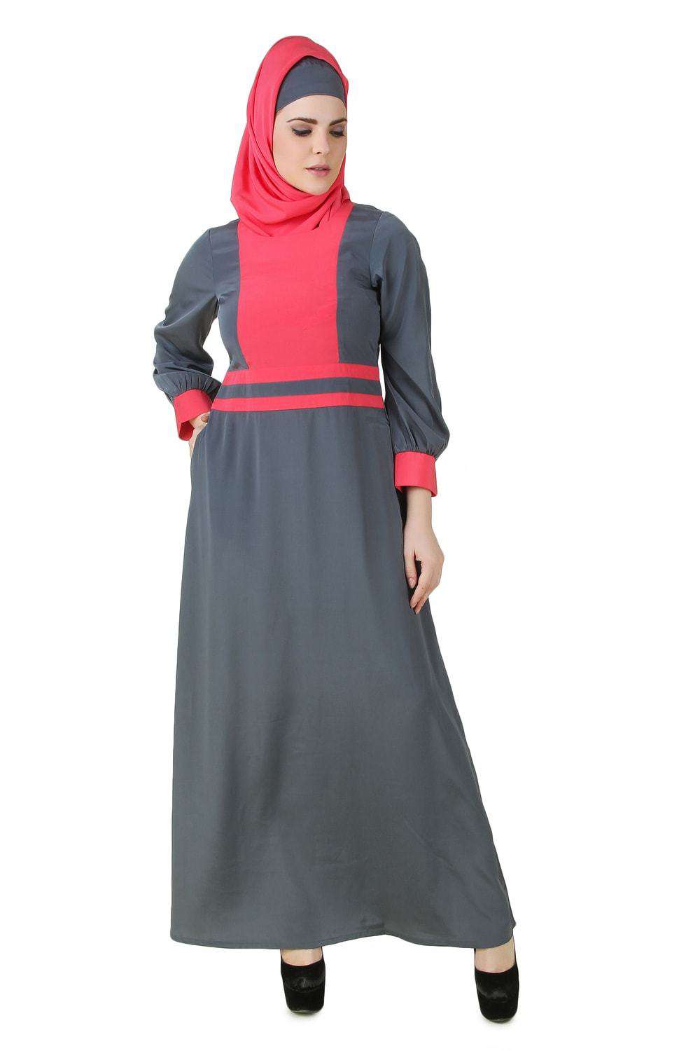 Najmah Sweet Pink & Grey Crepe Abaya