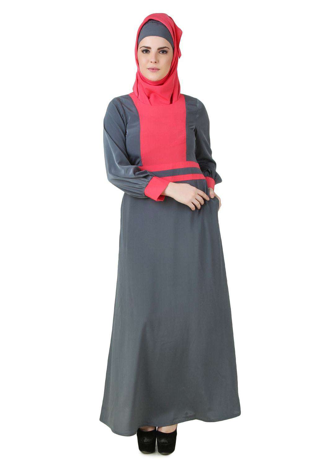 Najmah Sweet Pink & Grey Crepe Abaya