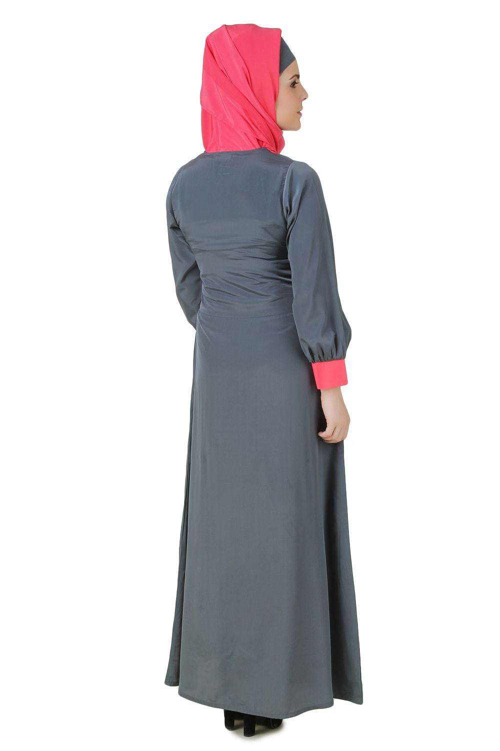 Najmah Sweet Pink & Grey Crepe Abaya Back