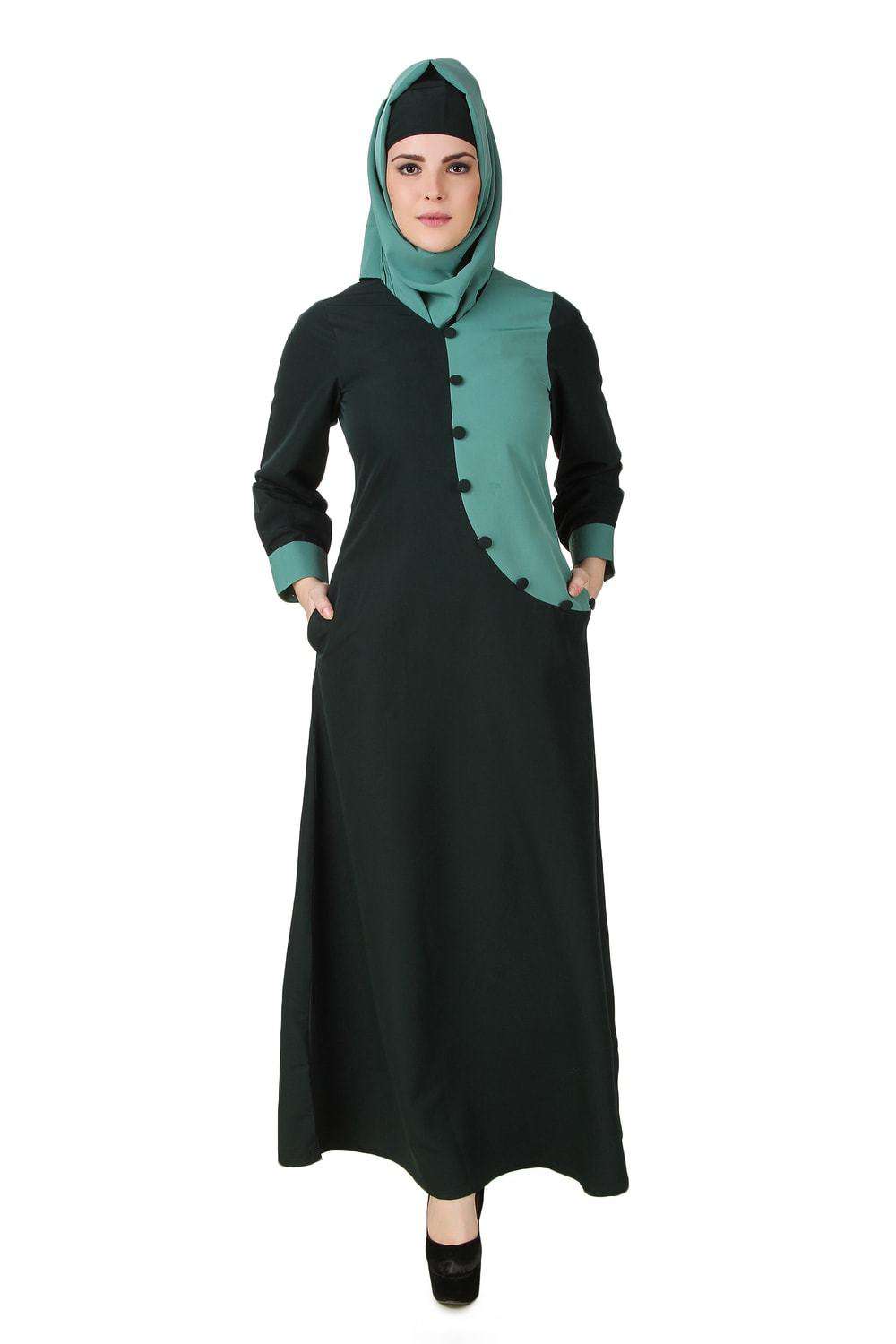 Nazeera Dark & Light Green Kashibo Abaya