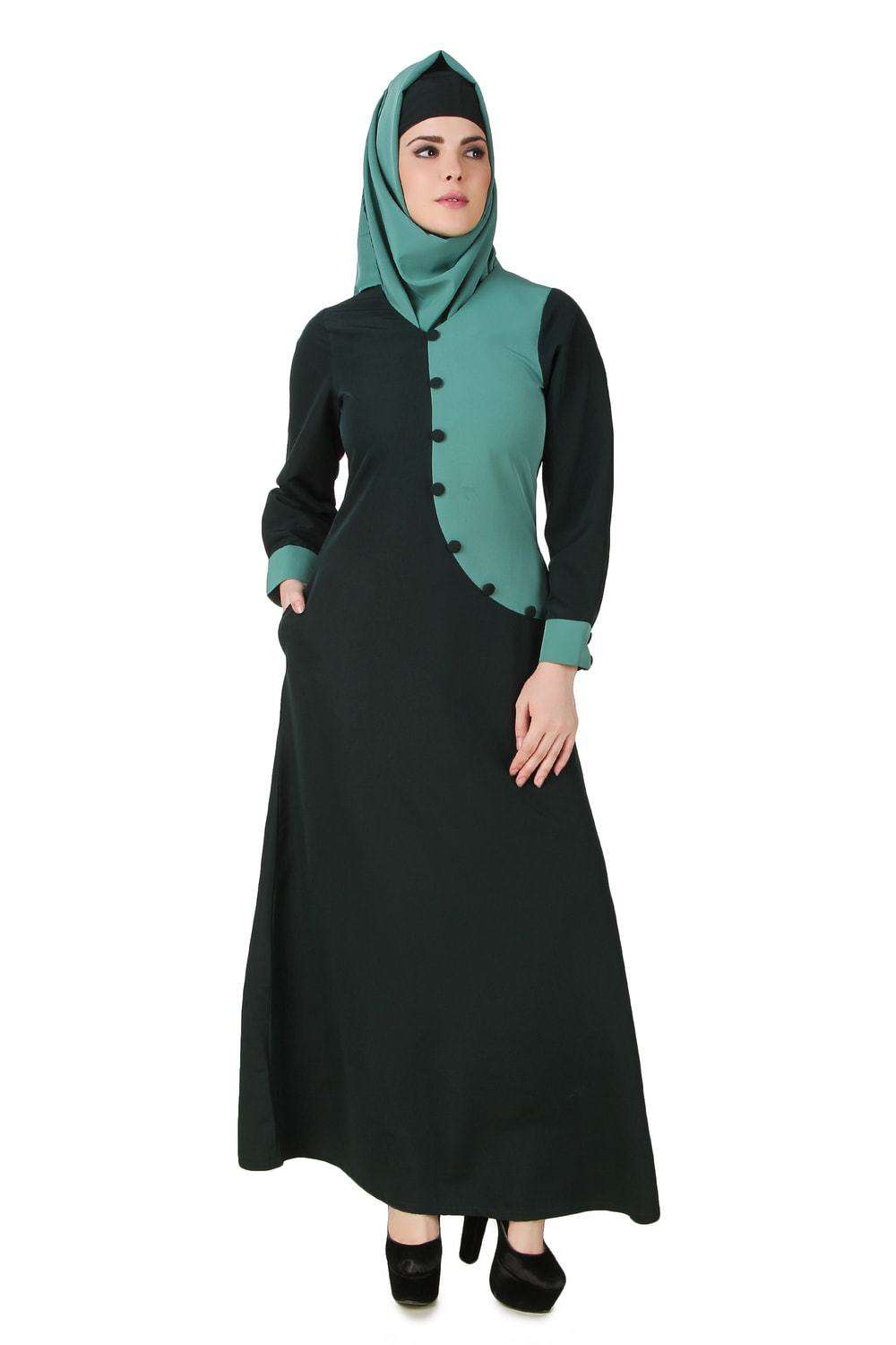 Nazeera Dark & Light Green Kashibo Abaya Front