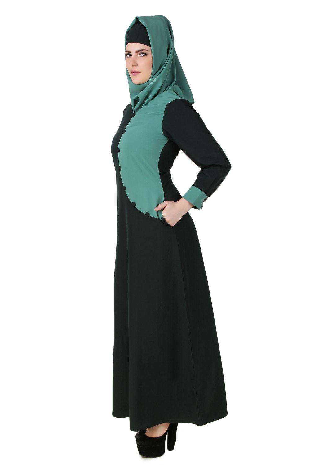 Nazeera Dark & Light Green Kashibo Abaya Side