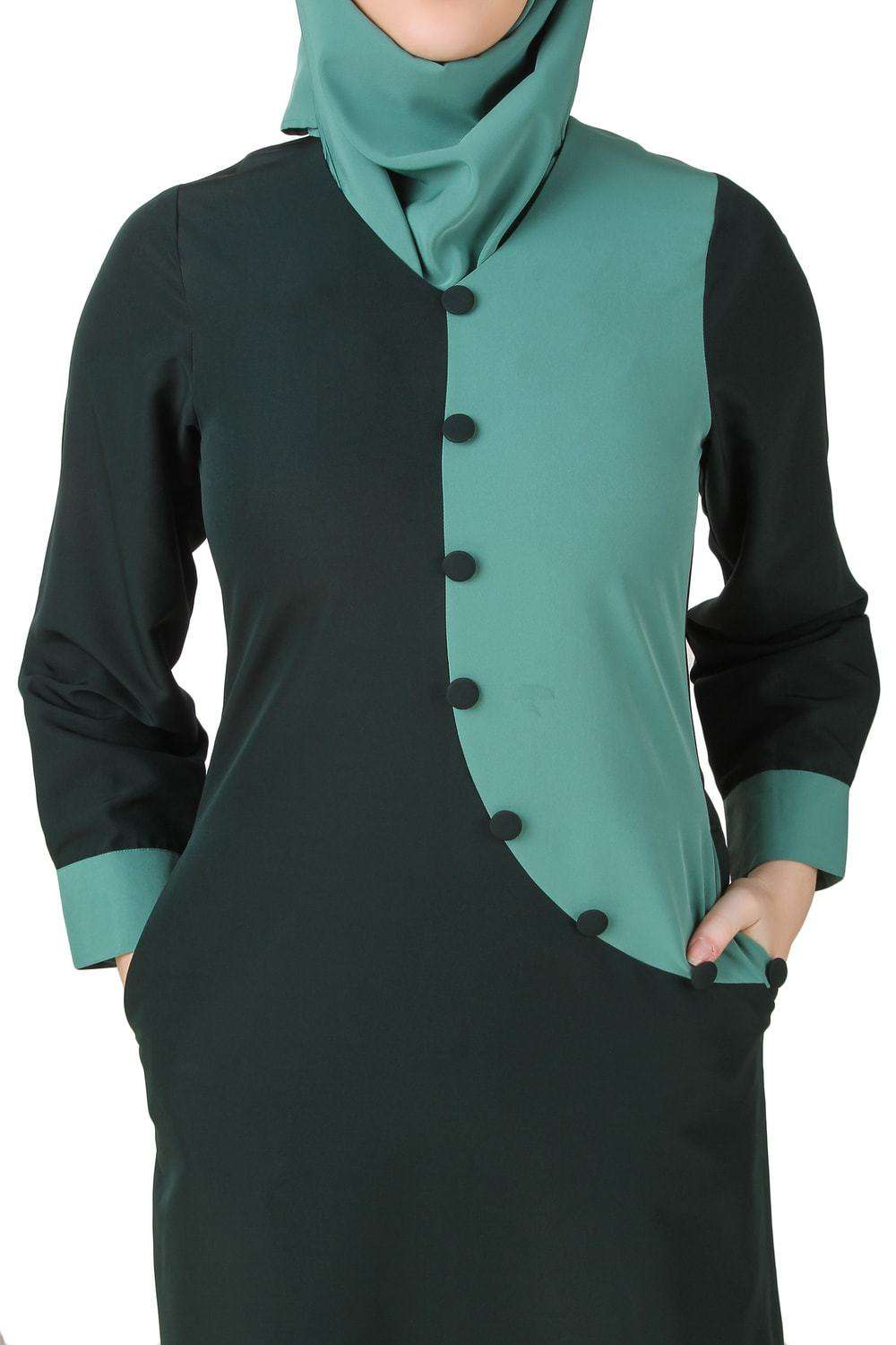 Nazeera Dark & Light Green Kashibo Abaya Front Design