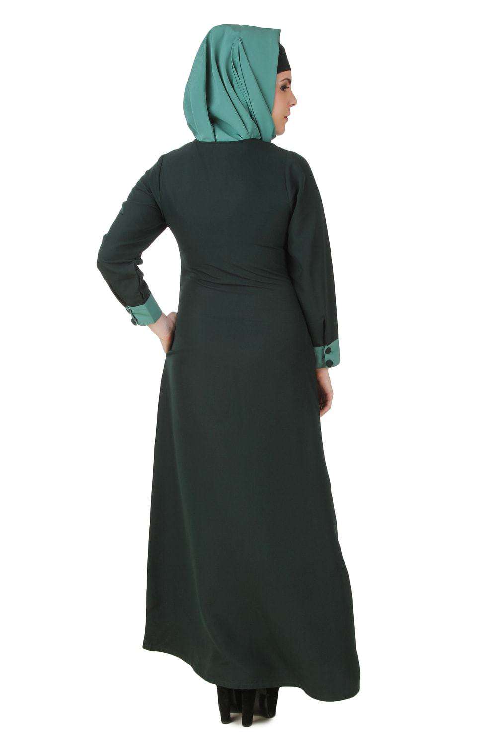 Nazeera Dark & Light Green Kashibo Abaya Back