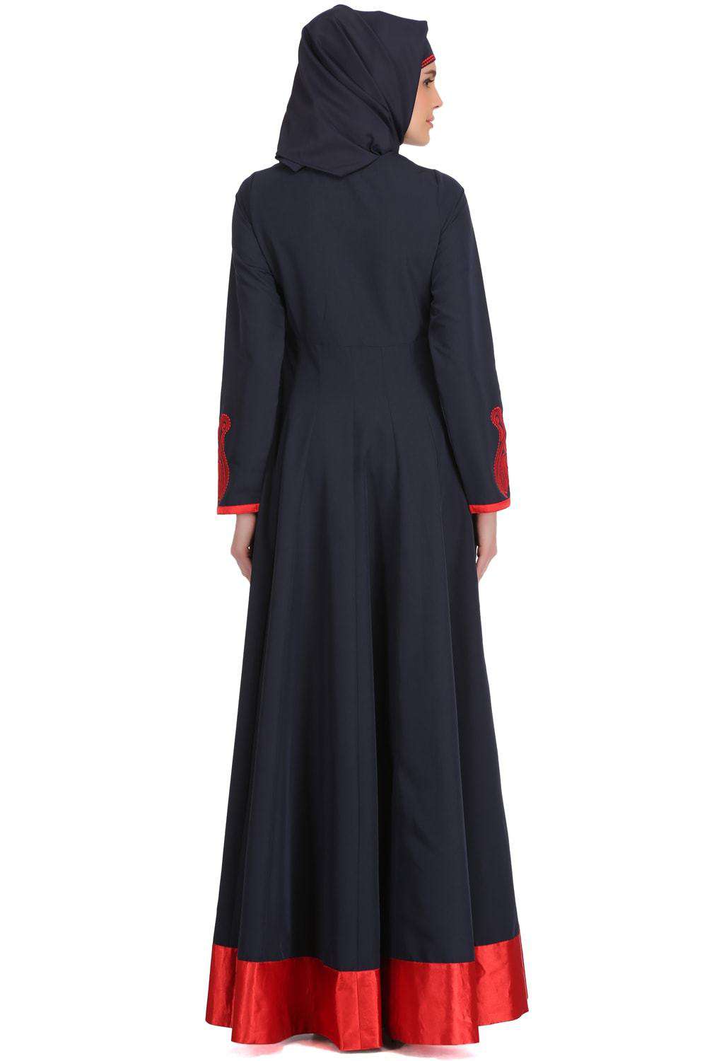 Nasira Navy Blue Kashibo & Red Satin Abaya Back