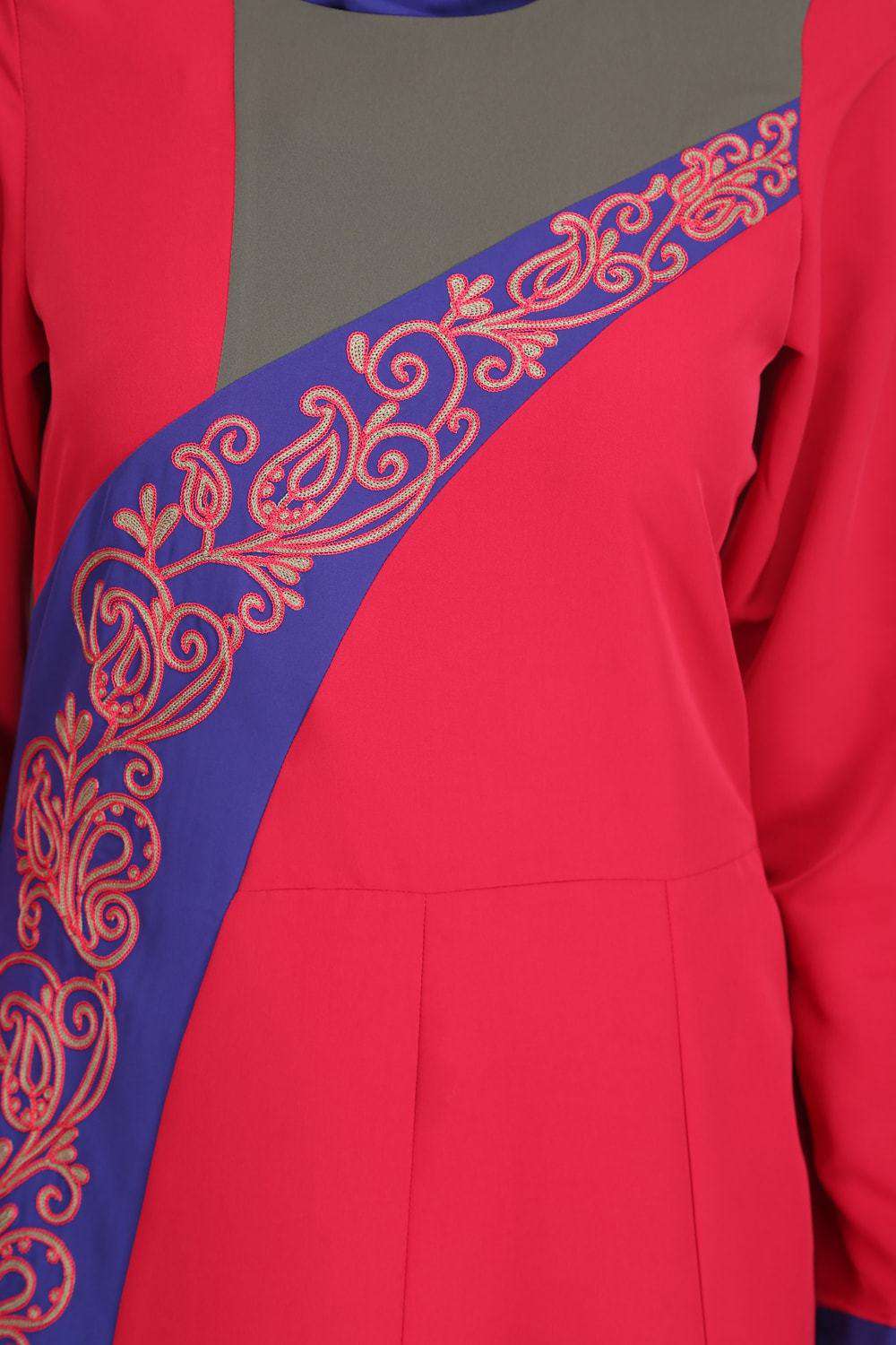 Lina Rose Pink & Royal Blue Kashibo Abaya Embroidery