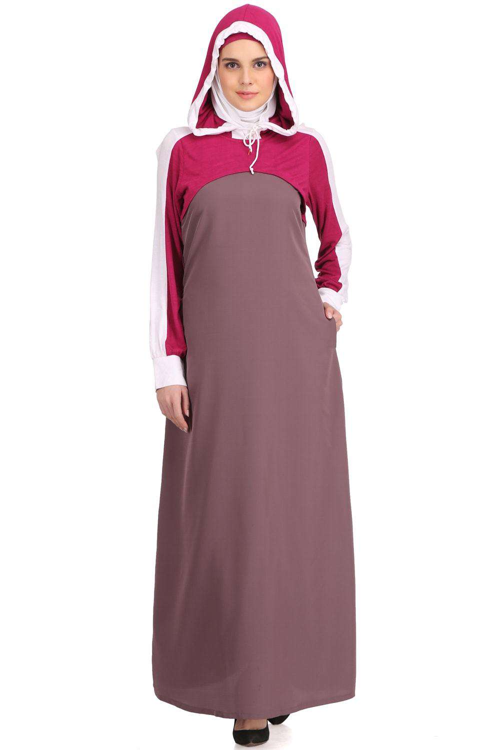 Subhiyah Purple Kashibo & Magenta Rayon Jersey Abaya