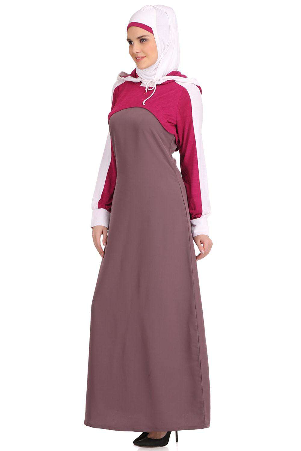 Subhiyah Purple Kashibo & Magenta Rayon Jersey Abaya