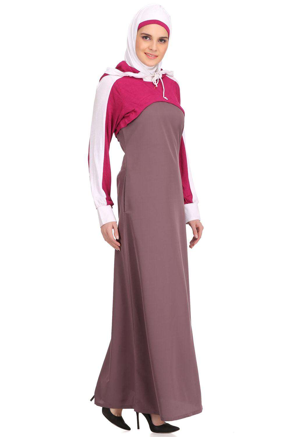 Subhiyah Purple Kashibo & Magenta Rayon Jersey Abaya