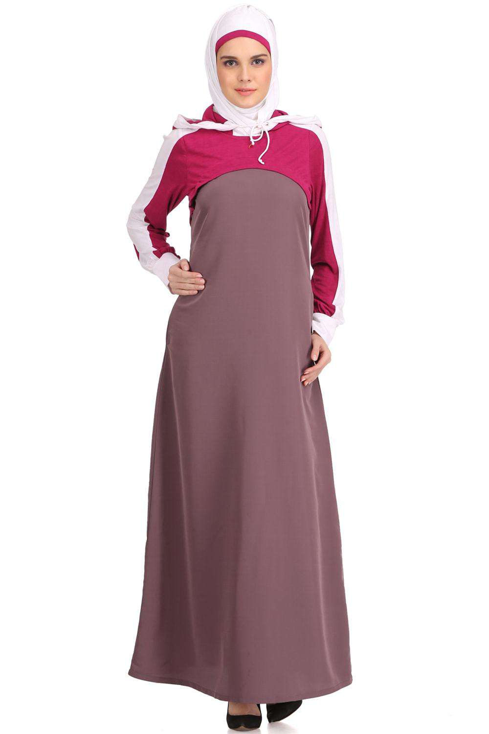 Subhiyah Purple Kashibo & Magenta Rayon Jersey Abaya