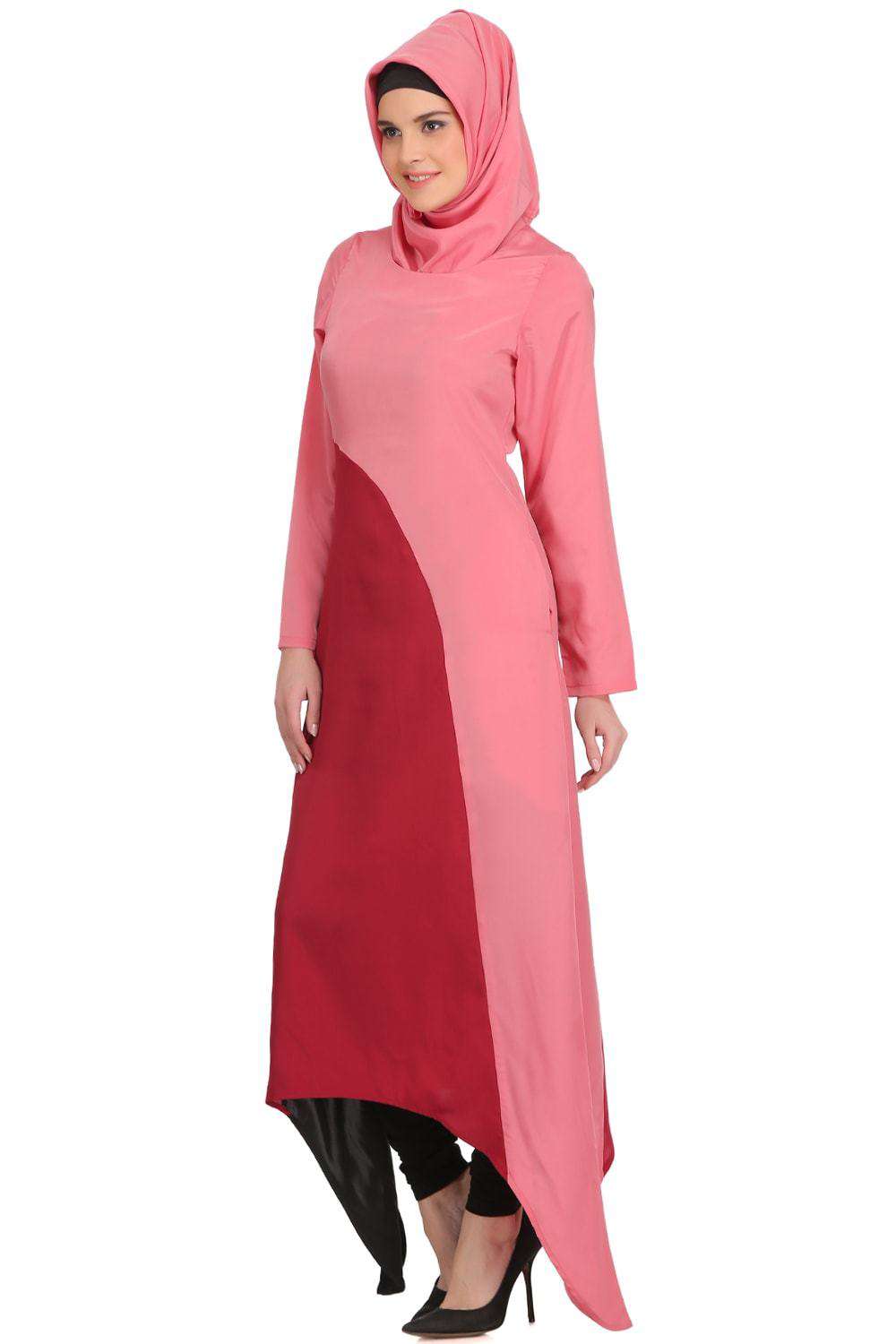 Minal Coral and Rose Pink Crepe Short Abaya