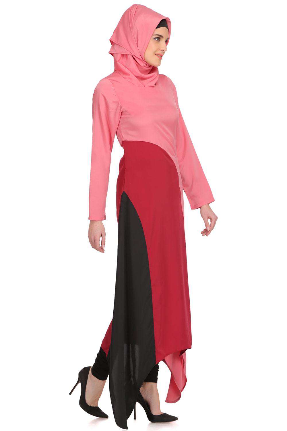 Minal Coral and Rose Pink Crepe Short Abaya Side