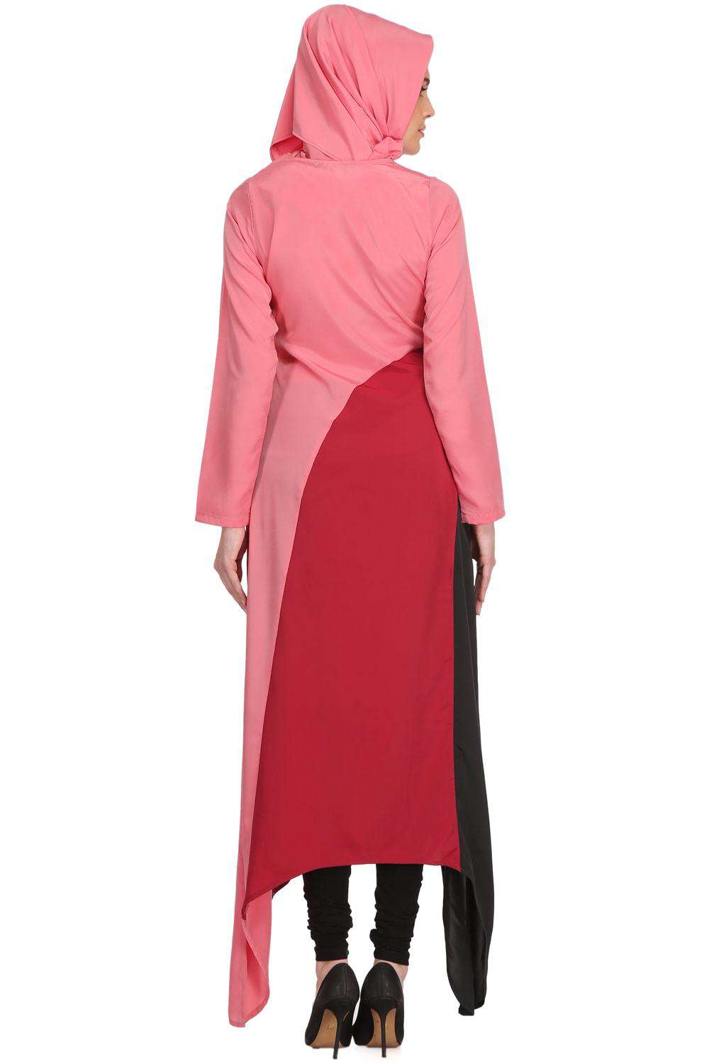 Minal Coral and Rose Pink Crepe Short Abaya Back