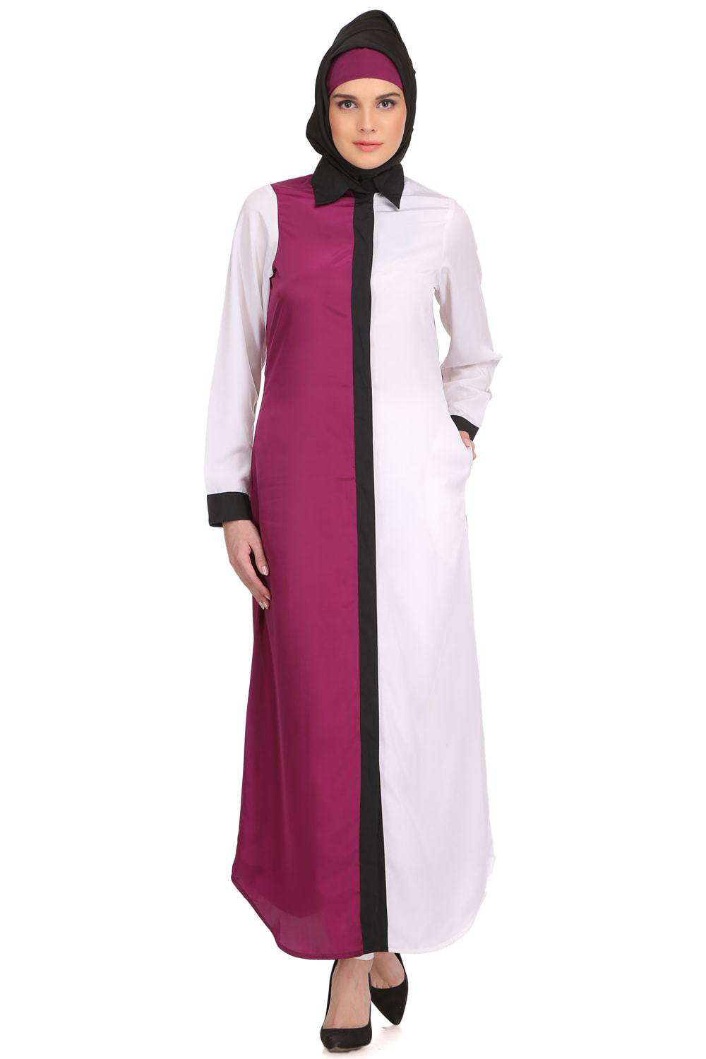 Daliya White & Wine Crepe Short Abaya