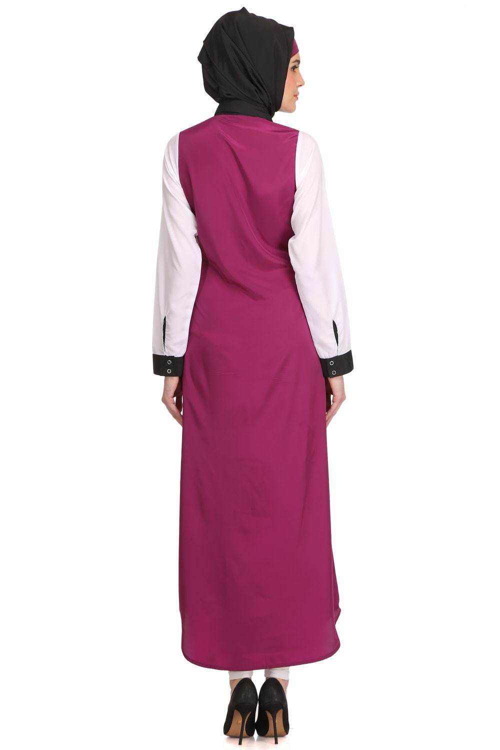 Daliya White & Wine Crepe Short Abaya Back